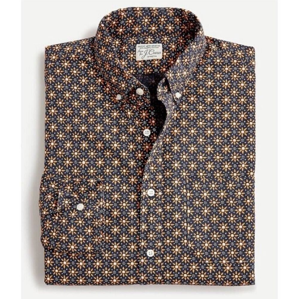 J. Crew Factory Navy Button-Down with Orange and Cream Floral Starburst Print
